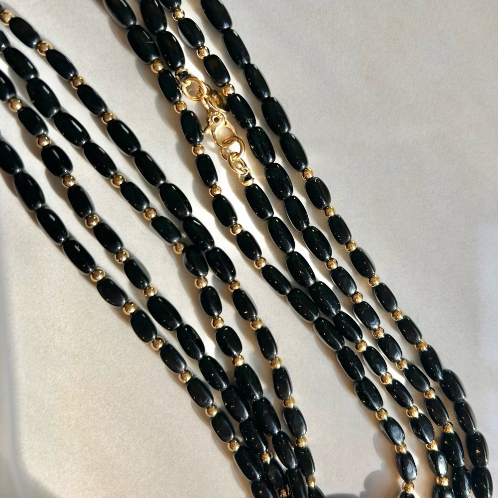 Vintage MONET 30” Necklace with Black and Gold Tone Beads